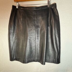MICHAEL HOBAN NORTH BEACH Sz 13-14 Black Leather Mini Skirt Lined Zipper Closure